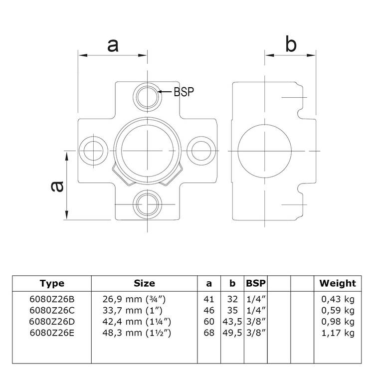 Doos 4-weg kruisstuk - zwart-B / 26,9 mm (25 stuks)